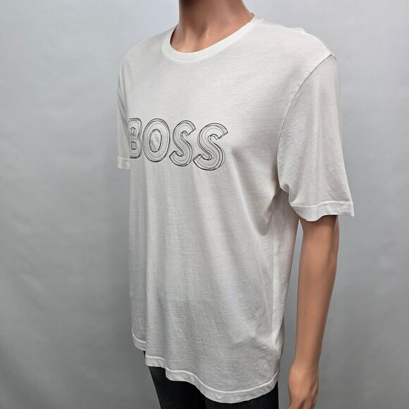 BOSS Hugo Boss Tee 1 T-shirt White Artwork Logo Graphic Size L Crewneck - Picture 9 of 15
